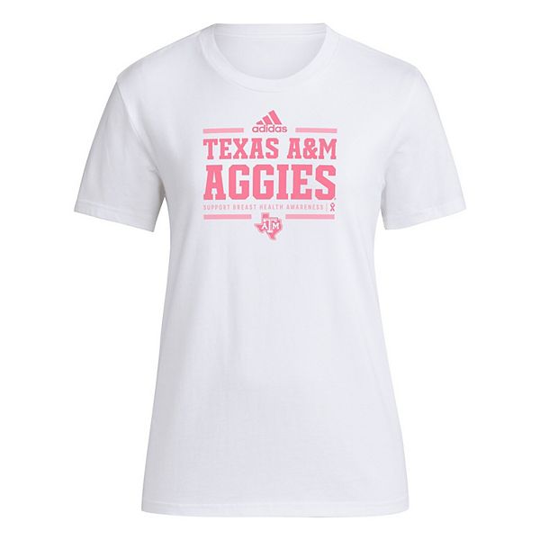 Женская белая футболка Texas A&M Aggies 2024 для предматчевого выхода в поддержку осведомленности о раке груди Adidas — фото 3