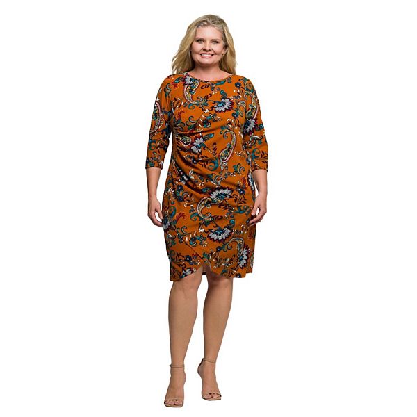 

Платье мини тюльпан с рукавом ¾ и драпировкой Plus size 24Seven Comfort Apparel