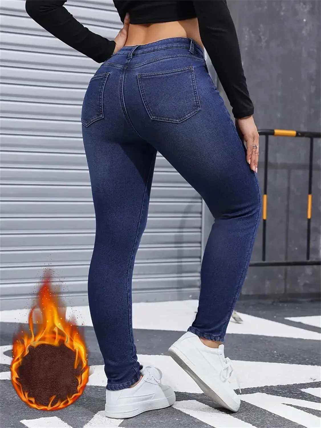 Утепленные джинсы женские slim fit с высоким поясом — фото 4