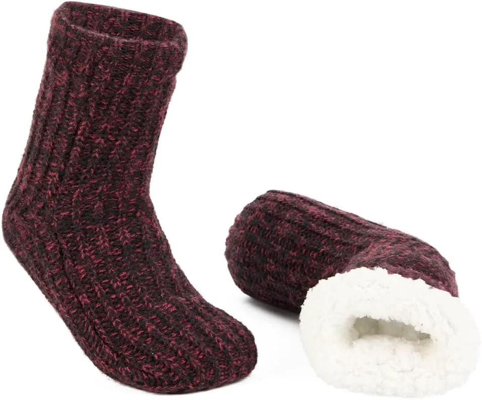 

Мужские пушистые носки-тапочки LEMZONE с противоскользящей подошвой, теплой зимней флисовой подкладкой и утягивающимися фиксаторами, красный