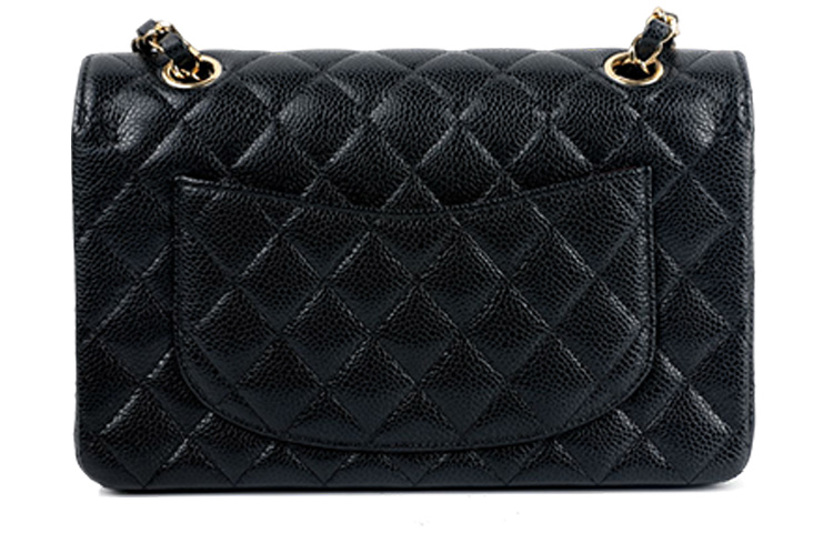 CHANEL Классическая стёганая сумка с двойным клапаном из кожи зернистой текстуры малого размера чёрного цвета с золотистой фурнитурой — фото 4