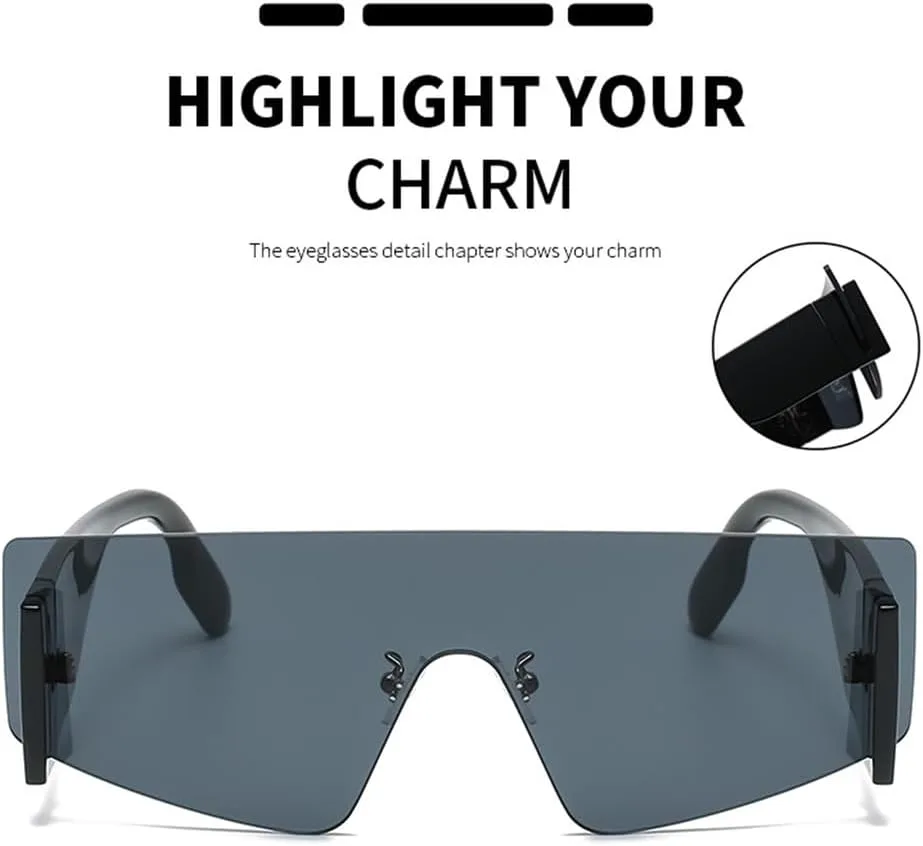 

Винтажные солнцезащитные очки большого размера без оправы для мужчин и женщин, цельные, с широкими дужками, защита от ультрафиолета UV400 HDUBFY, C1 Black Black