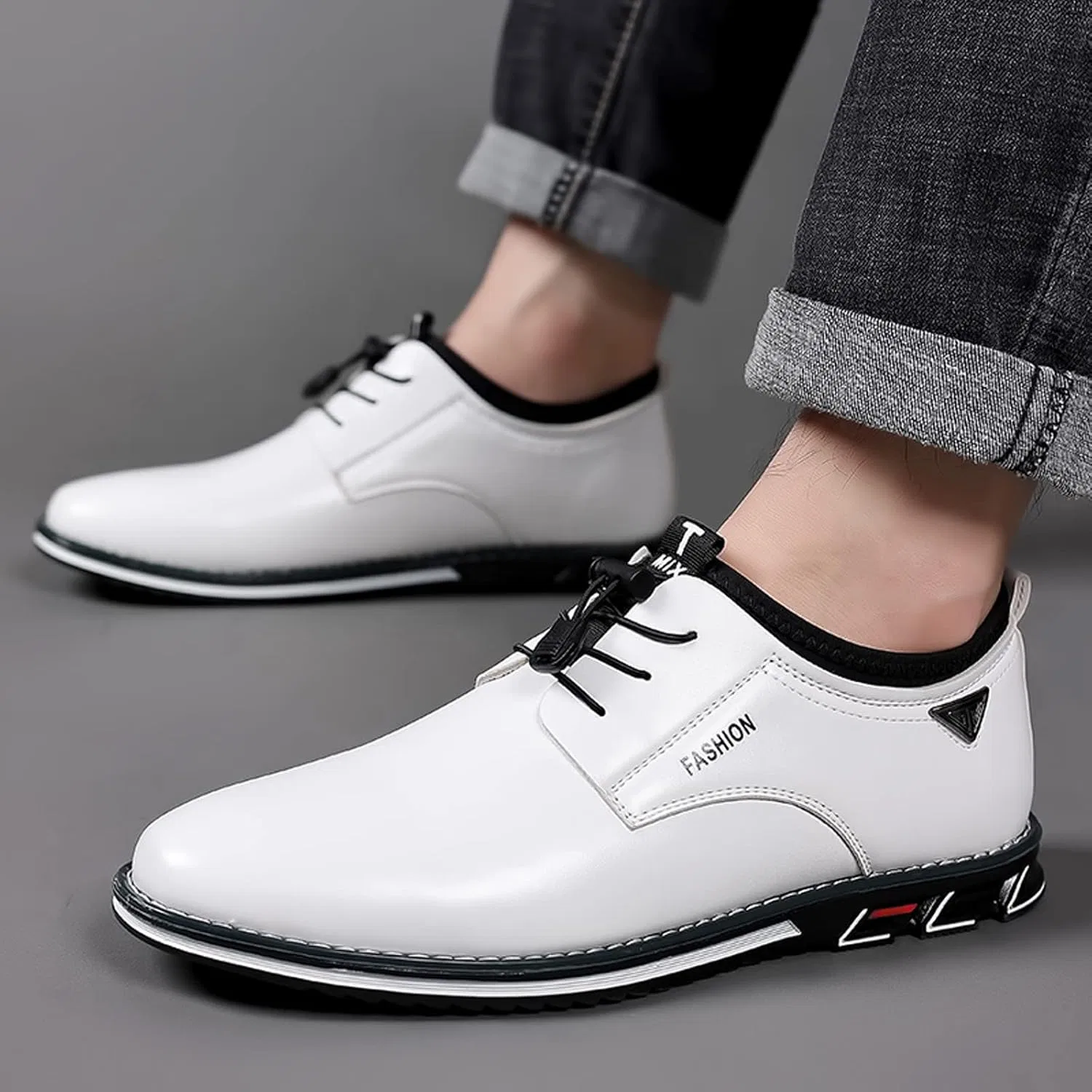 Туфли Men Shoes Size 8 Fashion Breathable Comfortable Business Lace Up Work Casual Solid Color Leather Shoes Men Casual Shoes Leather Shoes Size 12 Generic, White — фото 4