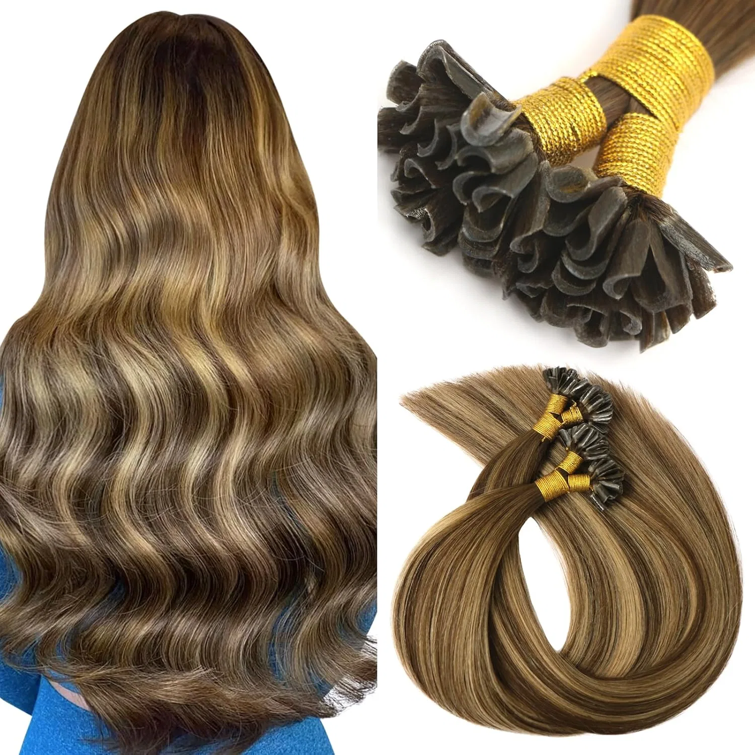 Наращивание волос VINBAO U-Tip из натуральных волос, 35 см, 40 г Vinbao, #4/27/4 Balayage Dark Brown To Caramel Blonde