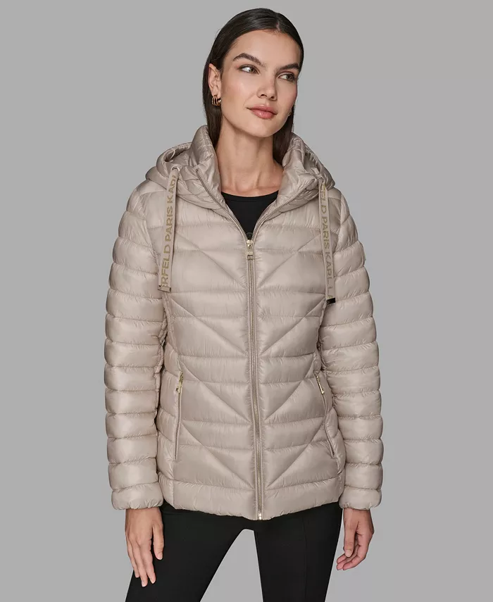 

Женское стеганое пальто с завязками KARL LAGERFELD PARIS, коричневый/бежевый