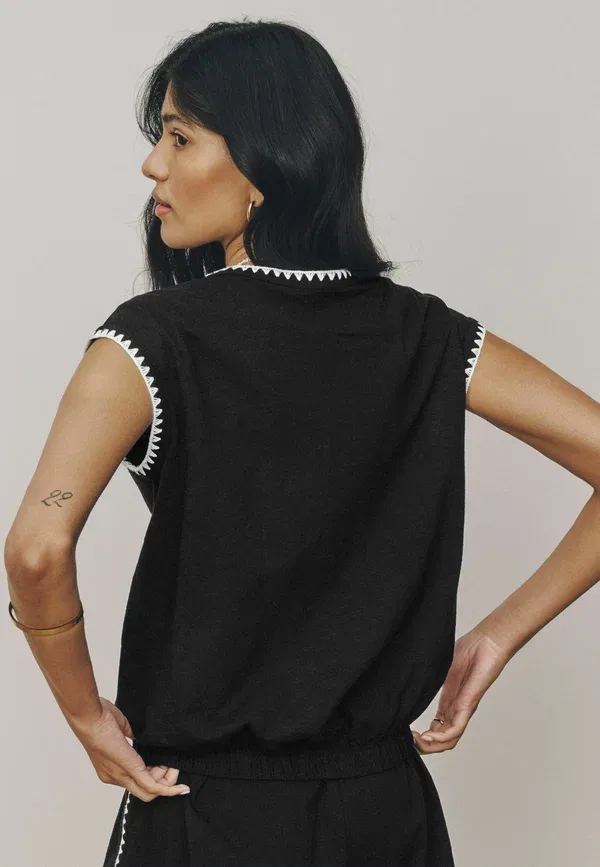 Футболка Next Petite fit bubblehem notch neck whipstitch short sleeve top, черный — фото 2