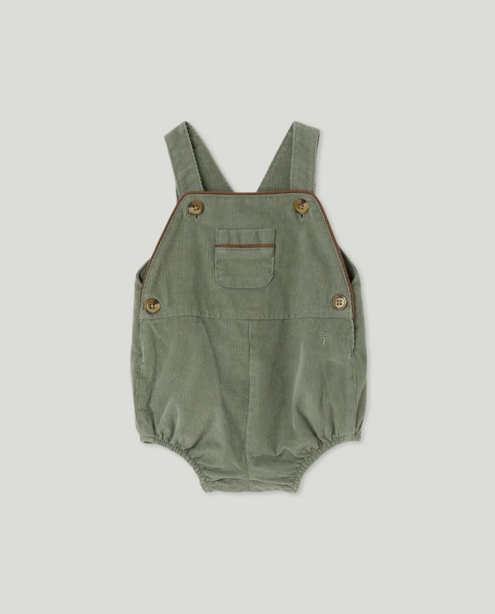 

Комбинезон для малыша с тонкими бретелями из гладкого микровельвета с пуговицами и отделкой из детской замши Coconut El Corte Inglés, хаки