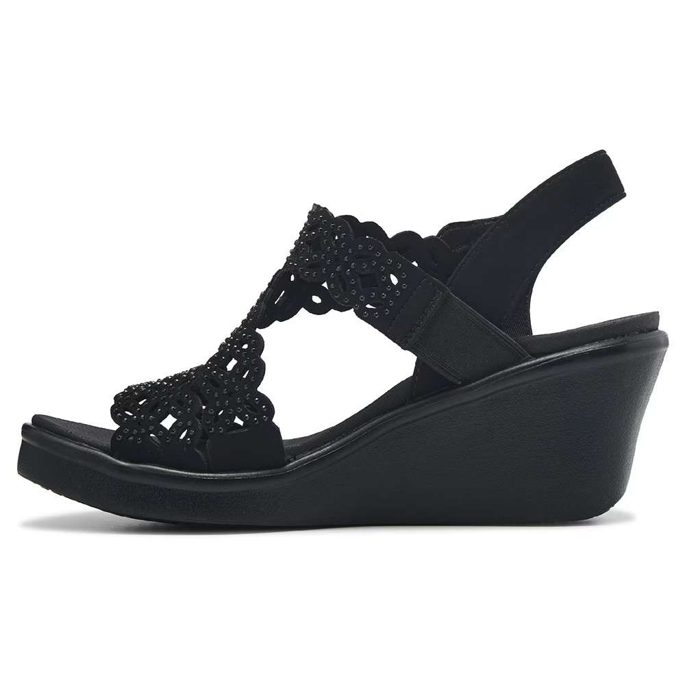 Босоножки на танкетке Skechers Rumble on sassier dayz, black rhinestone — фото 3