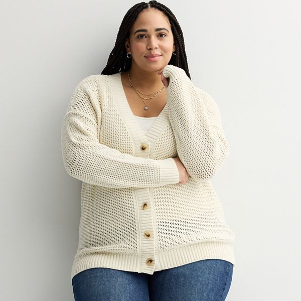 

Кардиган с открытой вязкой Plus size Sonoma Goods For Life, Ivory Marl