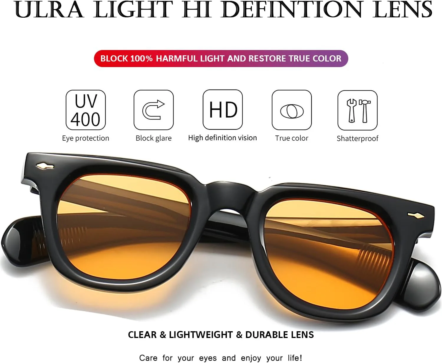 

Солнцезащитные очки PORADAY квадратной формы для женщин и мужчин, модные солнцезащитные очки в толстой оправе, черные, Two Pack (Black/Grey+black/Yellow)