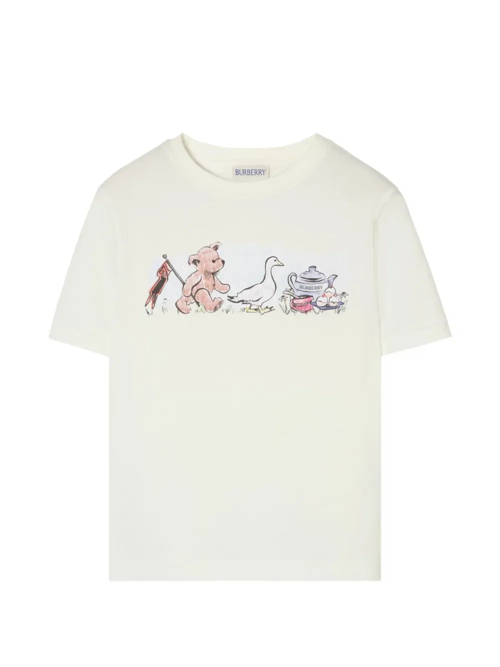 Хлопковая футболка с изображением медвежонка Томаса и его друзей Burberry Kids, белый