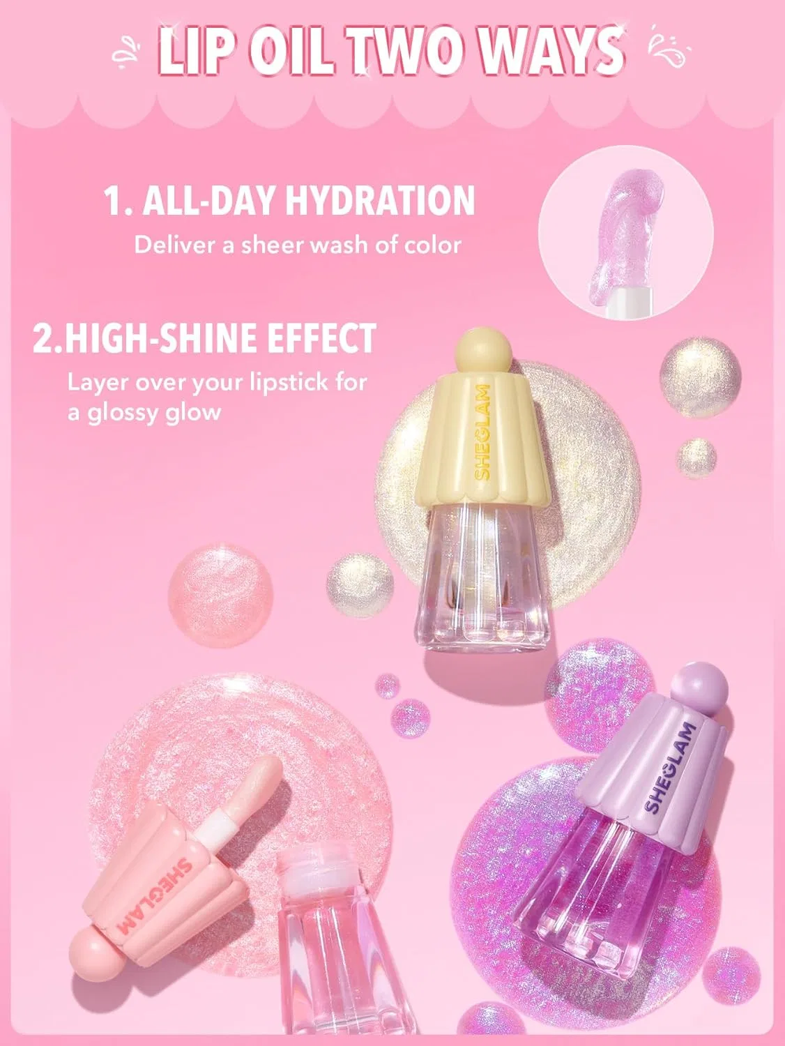 Масло для губ SHEGLAM Jelly Wow Hydrating Lip Oil, увлажняющее, блестящее, золотой — фото 4