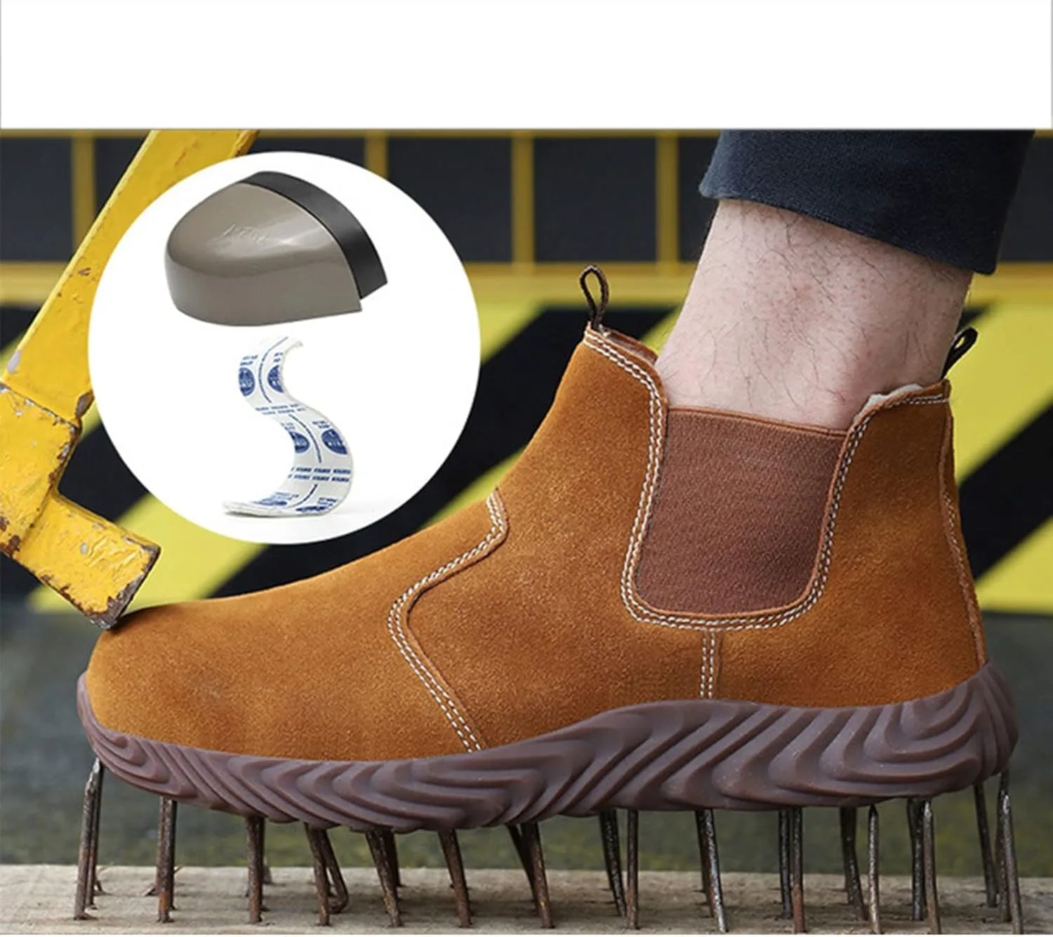 

Защитная обувь для мужчин и женщин, рабочие кроссовки с металлическим носком, спортивные кроссовки (Цвет: коричневый, Размер: 9 US) HISXUS