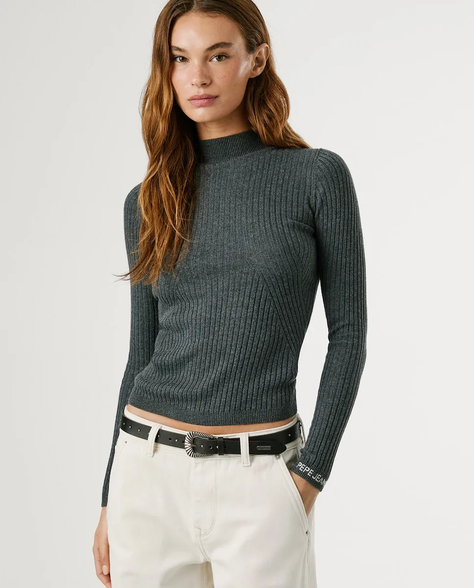 

Женский джемпер в рубчик с воротником Перкинс Pepe Jeans, темно-серый