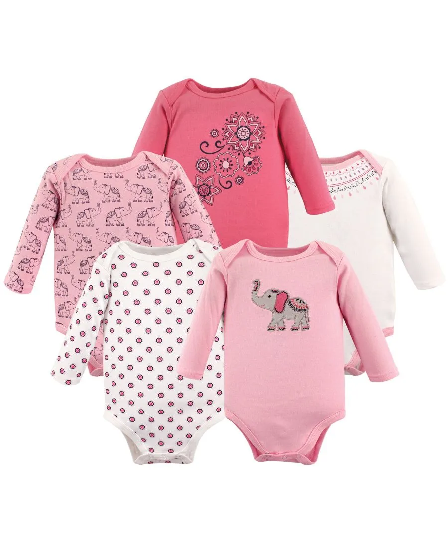 Хлопковые боди с длинными рукавами, комплект из 5 штук с рисунком слона Hudson Baby, Boho Elephant