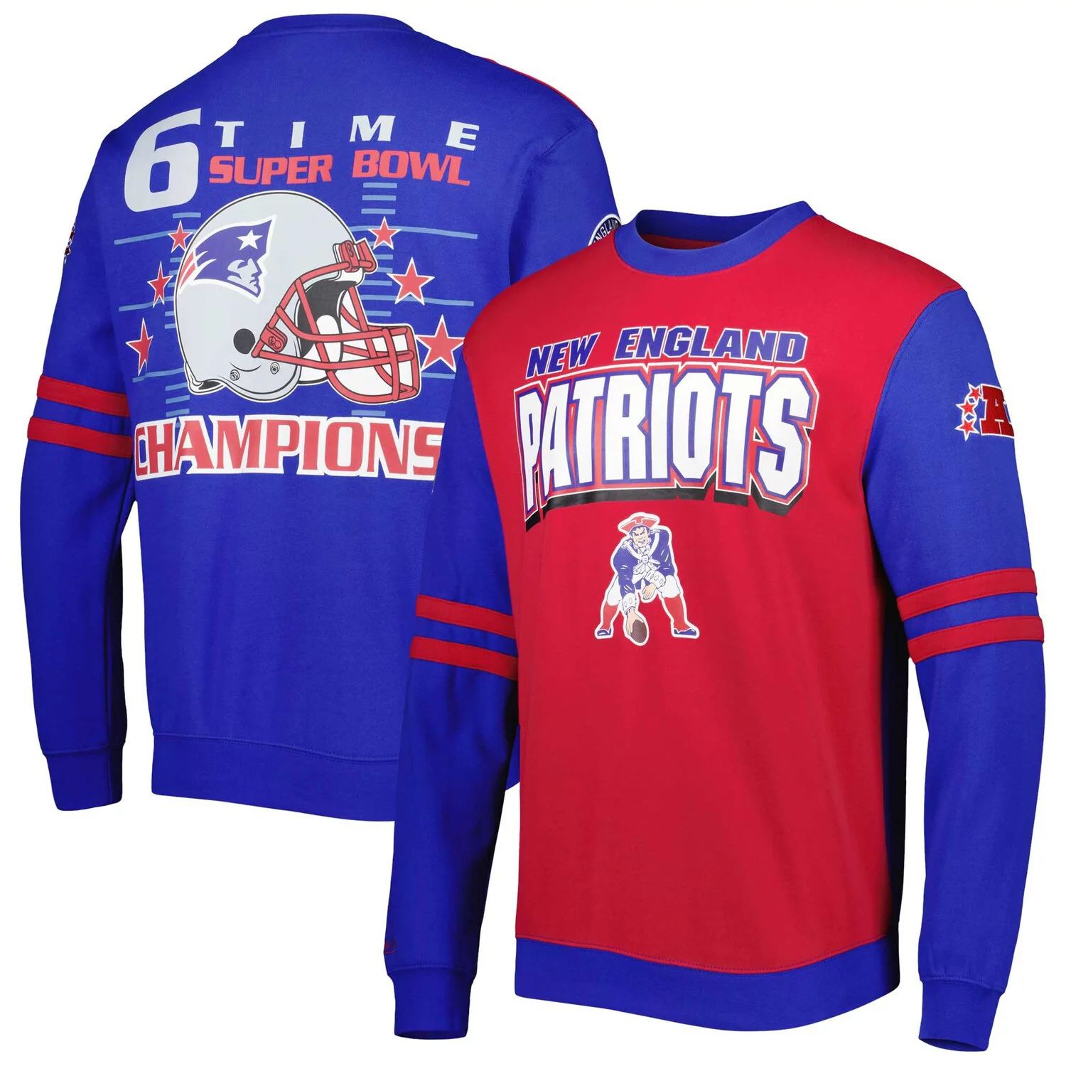 

Мужской пуловер Mitchell & Ness Red/Royal New England Patriots Big & Tall Gridiron Classics