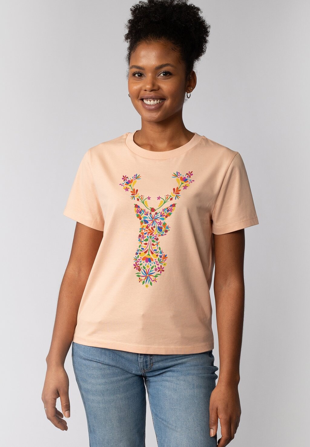 

Футболка с принтом FLORAL DEER watapparel, светло-розовый