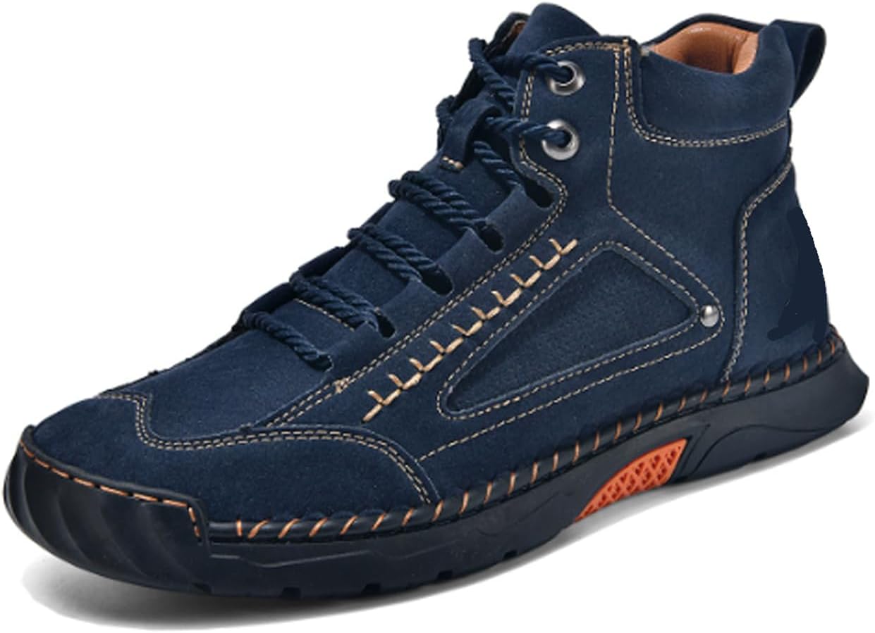 

Мужские повседневные кожаные кроссовки ручной работы, средние, противоскользящие, дышащие, легкие, для улицы, ботинки чукка до щиколотки для вождения и прогулок Generic, темно-синий