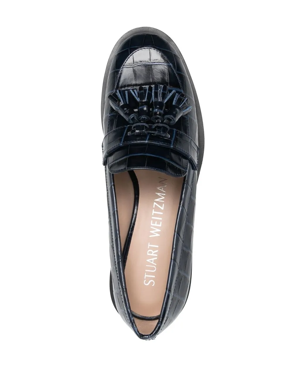 Лоферы с кисточками и тиснением под крокодила Stuart Weitzman, синий — фото 4