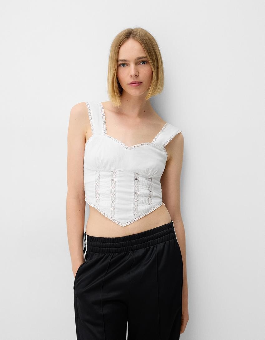 

Укороченный топ из поплина Bershka, белый