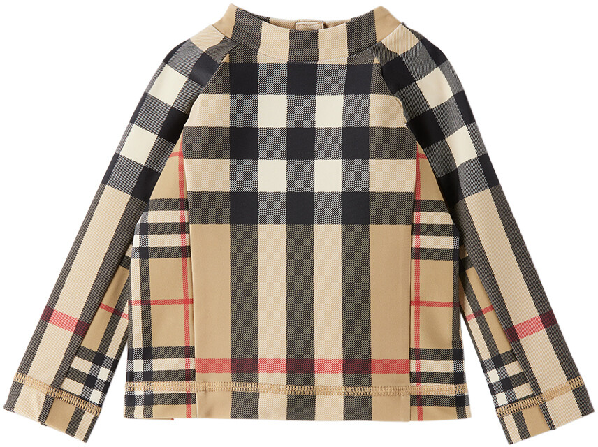

Бежевая рубашка для плавания в клетку Baby Burberry, Бежевый, Бежевая рубашка для плавания в клетку Baby Burberry