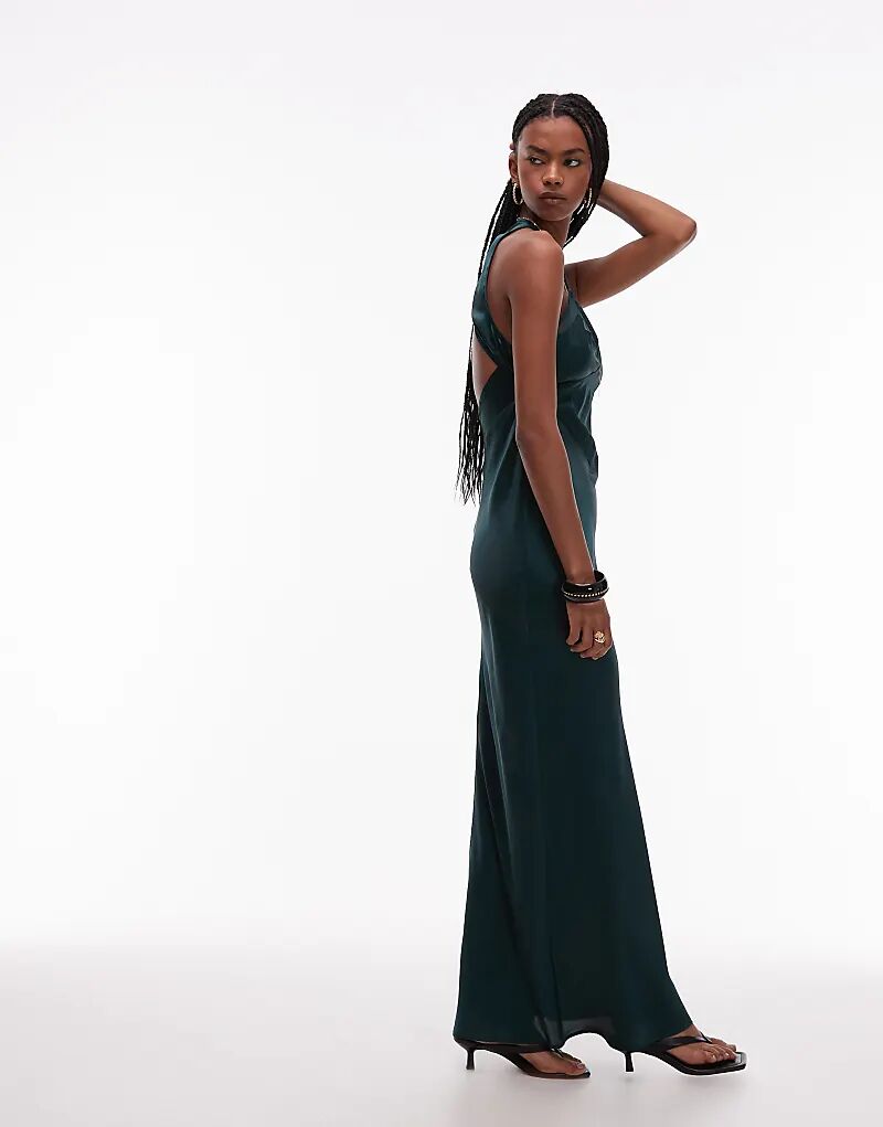 

Платье макси ASOS DESIGN с косым кроем, атласными вставками и асимметричной спинкой, темно-зеленого цвета