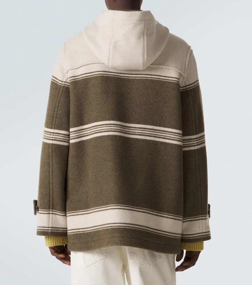 Полосатое пальто-дафлкот из смеси шерсти и хлопка Burberry, зеленый — фото 4
