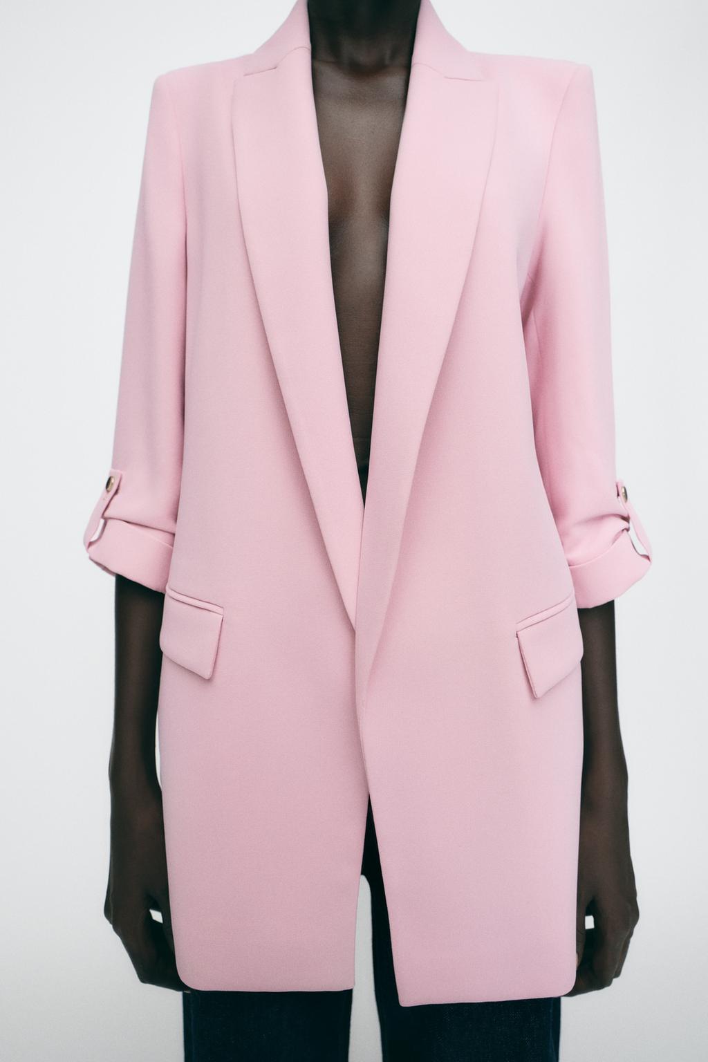 

Блейзер с закатанными рукавами ZARA, розовый