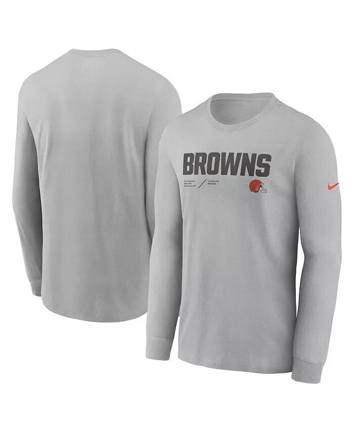 Мужская серебристая футболка с длинным рукавом Cleveland Browns Infograph Lock Up Performance Nike — фото 2