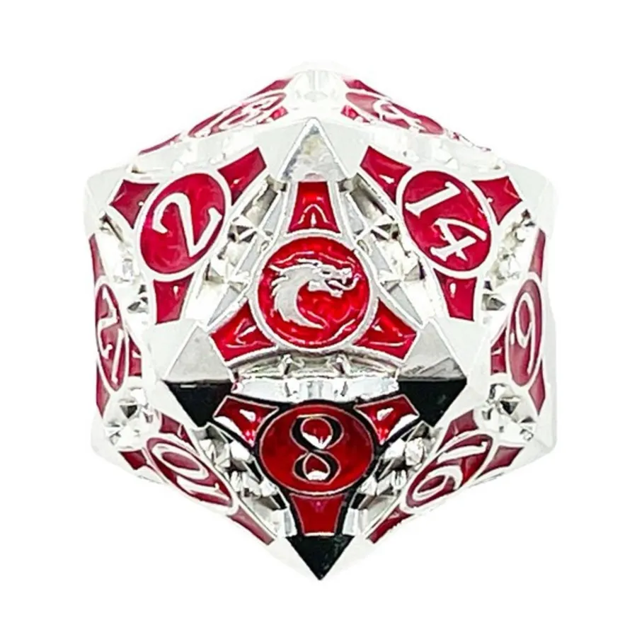 

40мм d20 - Серебристый с красным, Metal Dice - Gnome Forged