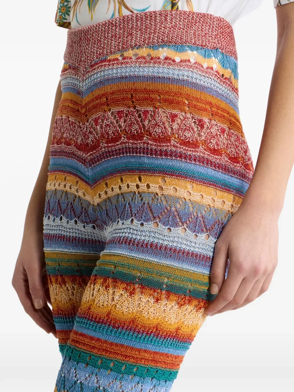 Полосатые хлопковые расклешенные брюки Etro, красный — фото 4