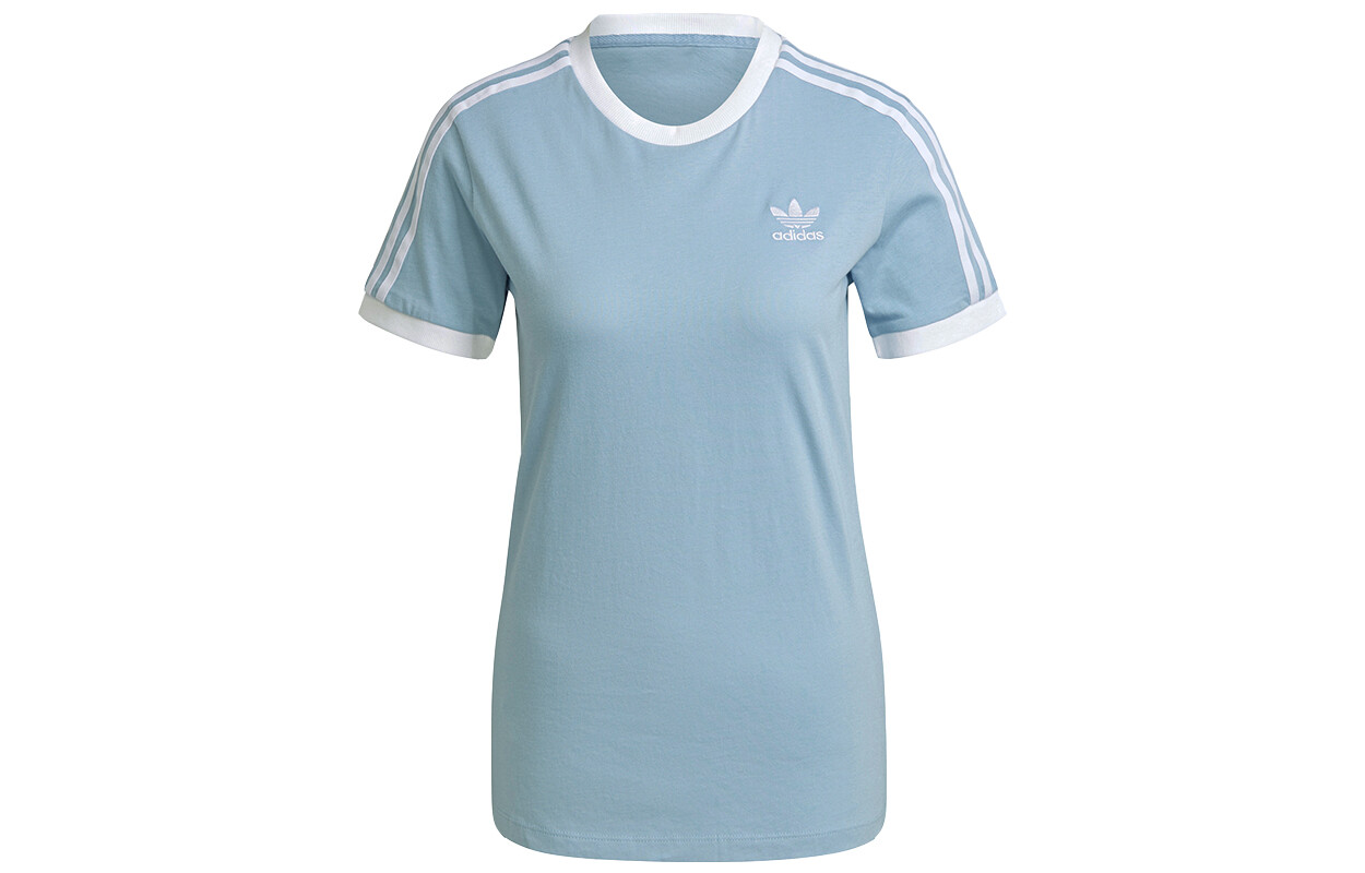 

Футболка с тремя полосками женская небесно-голубая Adidas Originals