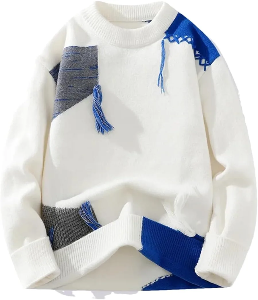 

Мужской свитер с круглым вырезом и аппликацией