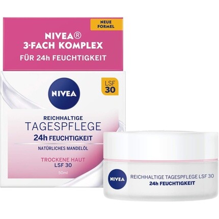 Насыщенный дневной крем 24h Moisture SPF 30 50 мл с натуральным миндальным маслом и магнолией Nivea