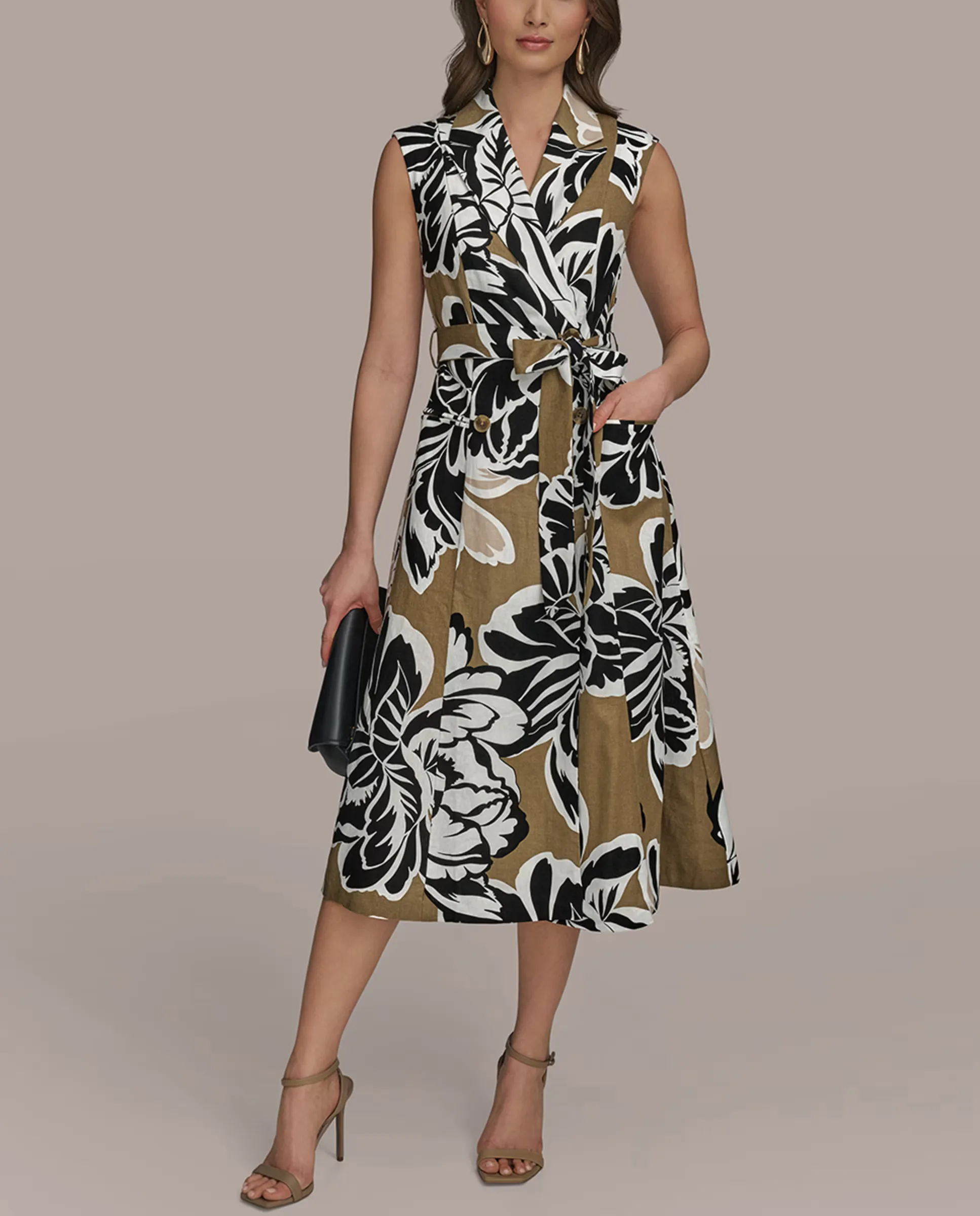 

Платье с коротким рукавом и цветочным принтом Donna Karan New York, светло-коричневый