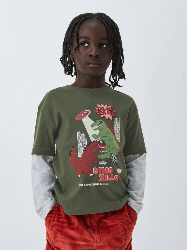 

Детский топ с короткими рукавами Dinosaur Mock John Lewis, Green