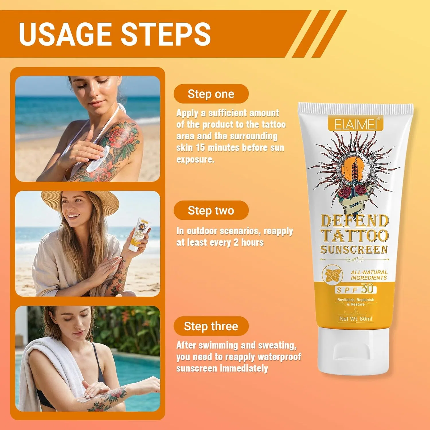 Набор из 2 солнцезащитных кремов SPF 30+ для татуировок Taimeimao, Color2 — фото 3