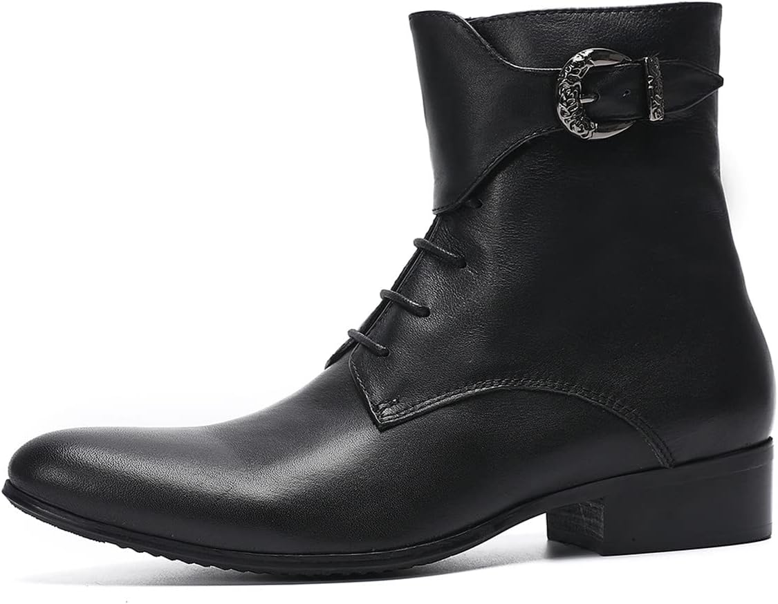 Мужские повседневные западные ботинки Santimon Mens Dress Chelsea - натуральная кожа, шнуровка, ботинки-ковбойки с молнией для вечеринки, работы и свадьбы, черный — фото 2
