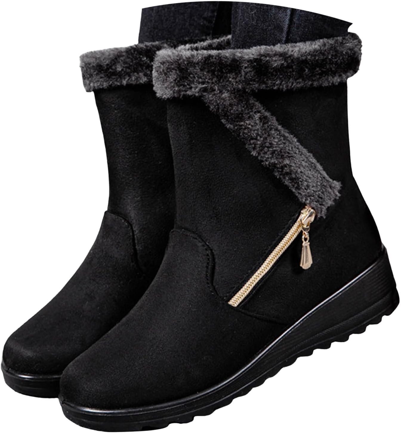 

Зимние ботинки Hbeylia для женщин, с флисовой подкладкой, теплые платформенные ботинки на среднем каблуке, черный
