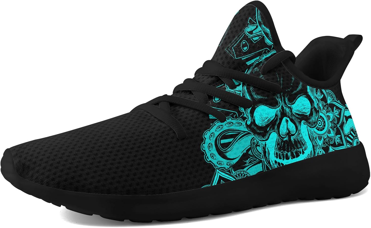 

Мужские кроссовки Skull Walking из сетчатого материала для бега по дорогам, легкие и дышащие, для тренировок, спорта, тенниса и ходьбы, хеллоуинские кроссовки Coolcustomize, синий