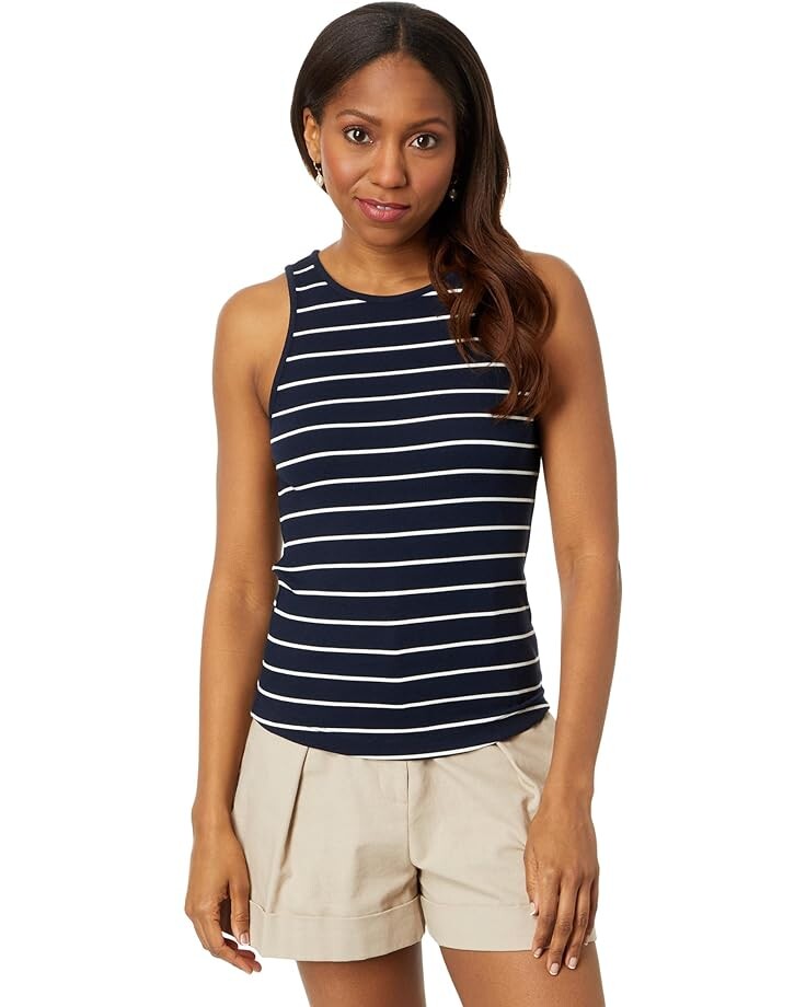 

Топ NIC+ZOE Wide Stripe Rib Knit High Neck, цвет Indigo Multi