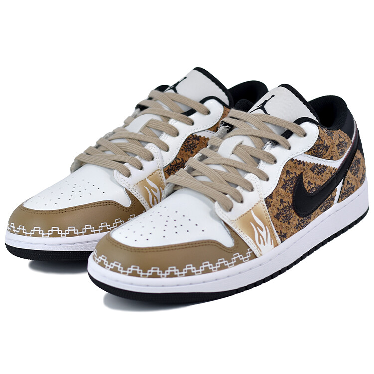 Кроссовки Air Jordan 1 Vintage Basketball Shoes Men Low-top Khaki/black/white, белый — фото 3