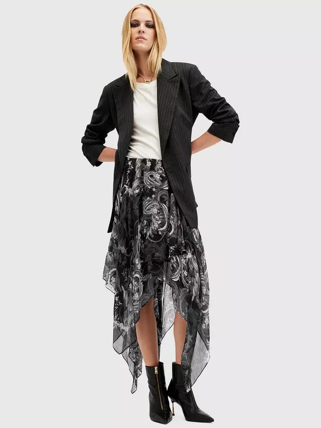 

Юбка AllSaints Polly Hanky Hem Midi, цвет black/multi