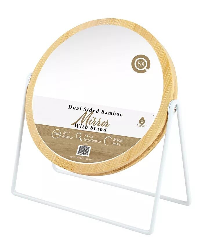 

Двустороннее зеркало с плавным вращением на 360° Pursonic, цвет White rim & bamboo color rim