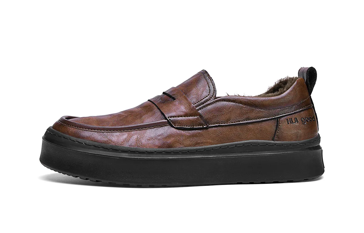 Мужские повседневные туфли low top HLA, коричневый (Fleece-Lined)