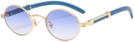 

Ретро-стиль, металлические солнцезащитные очки для женщин, круглые, мужские, золотистые, в маленькой оправе, овальные, с защитой от УФ-излучения UV400 MTZJH, Gold With Blue