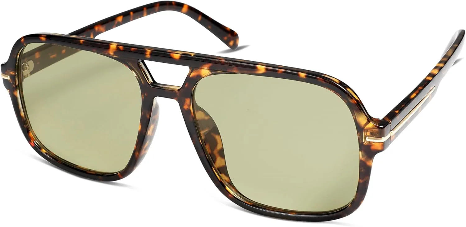 

Ретро-стиль, квадратные солнцезащитные очки-авиаторы для женщин и мужчин, классический винтаж 70-х годов, большие солнцезащитные очки AR82173 HERJOUR, Tortoise/Yellow