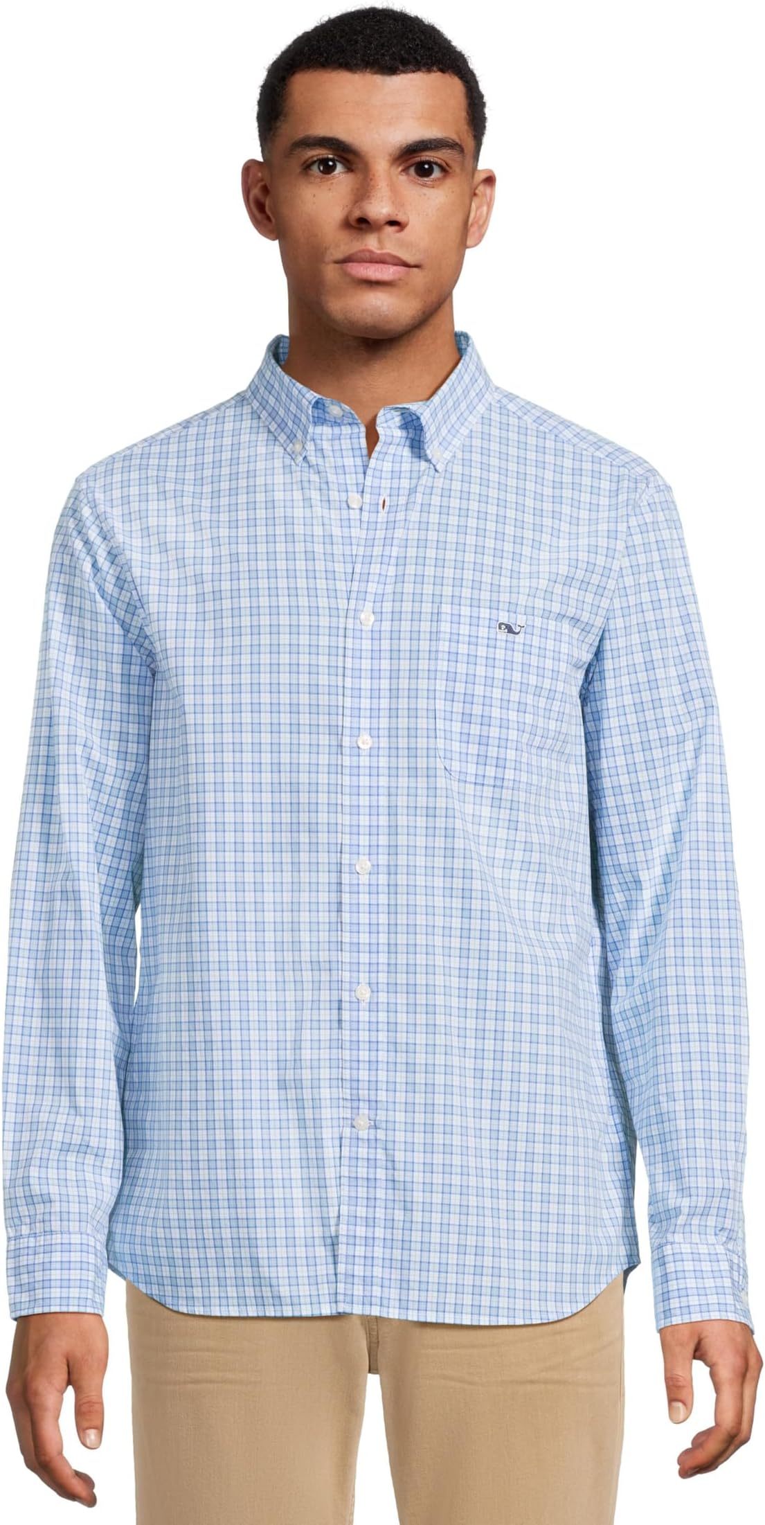 

Рубашка Vineyard Vines Tobago Check Perfect Wash Poplin Shirt, цвет Jake Blue