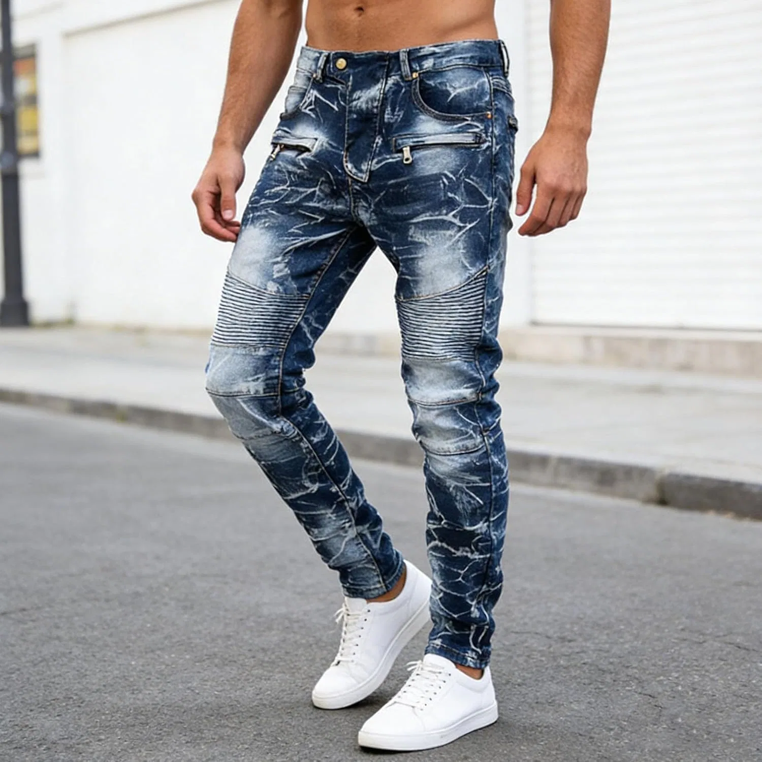 Джинсы Slim Fit Stretch, Ripped, Dark Blue — фото 3