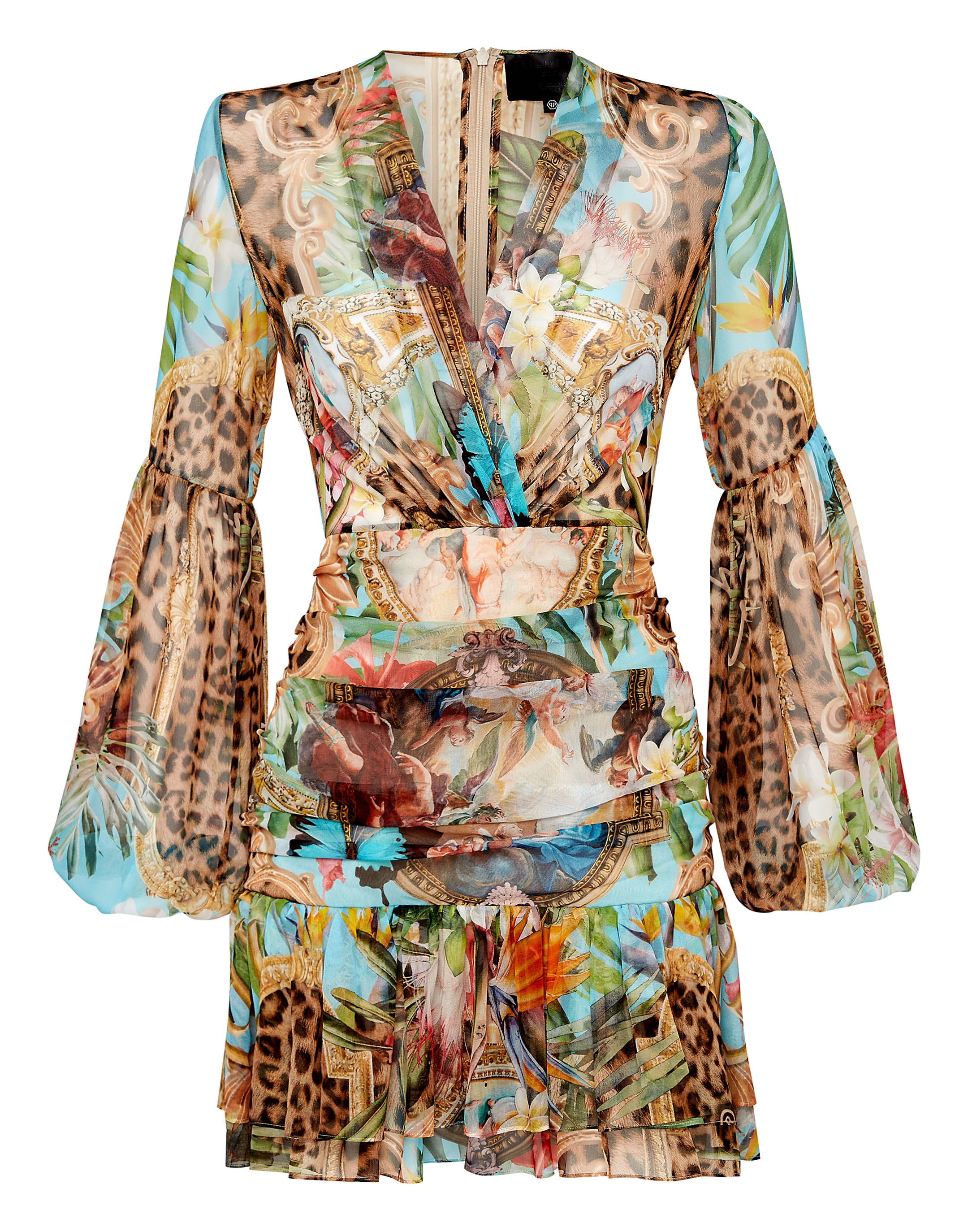

Короткое платье из жоржета LS Baroque Flowers PHILIPP PLEIN, мультиколор